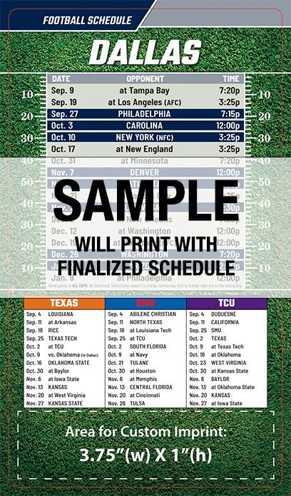 ReaMark Products: Dallas Full Magnet Football Schedule